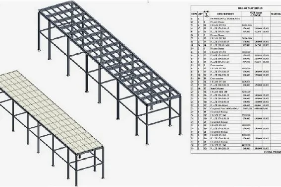 3D steel platform and stair model with material schedule
