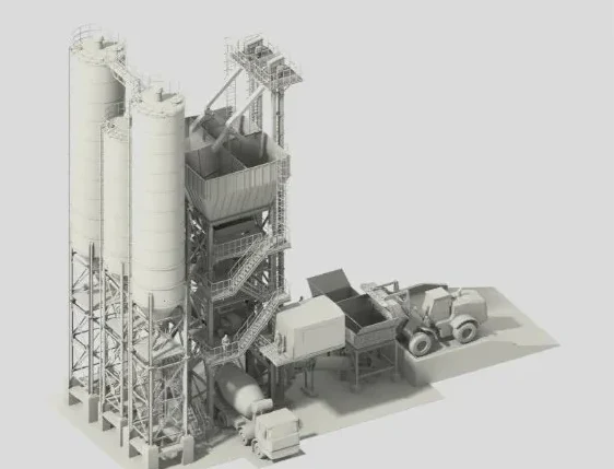 Concrete batching plant 3D model with silos and equipment