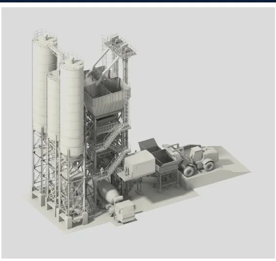 Concrete batching plant 3D model with silos and equipment