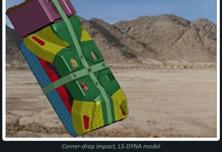 LS-DYNA corner-drop impact simulation of an equipment skid