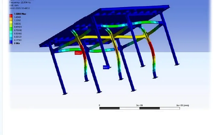 Canopy steel structure modal deformation FEA