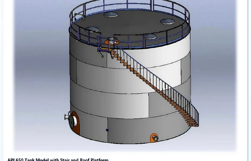 API 650 storage tank with spiral stair and roof platform