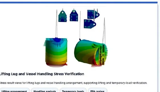 Lifting lug and vessel handling stress verification models