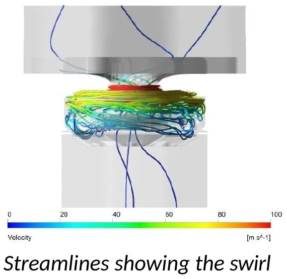 CFD - Inlet Swirl Vanes: streamlines showing the swirl