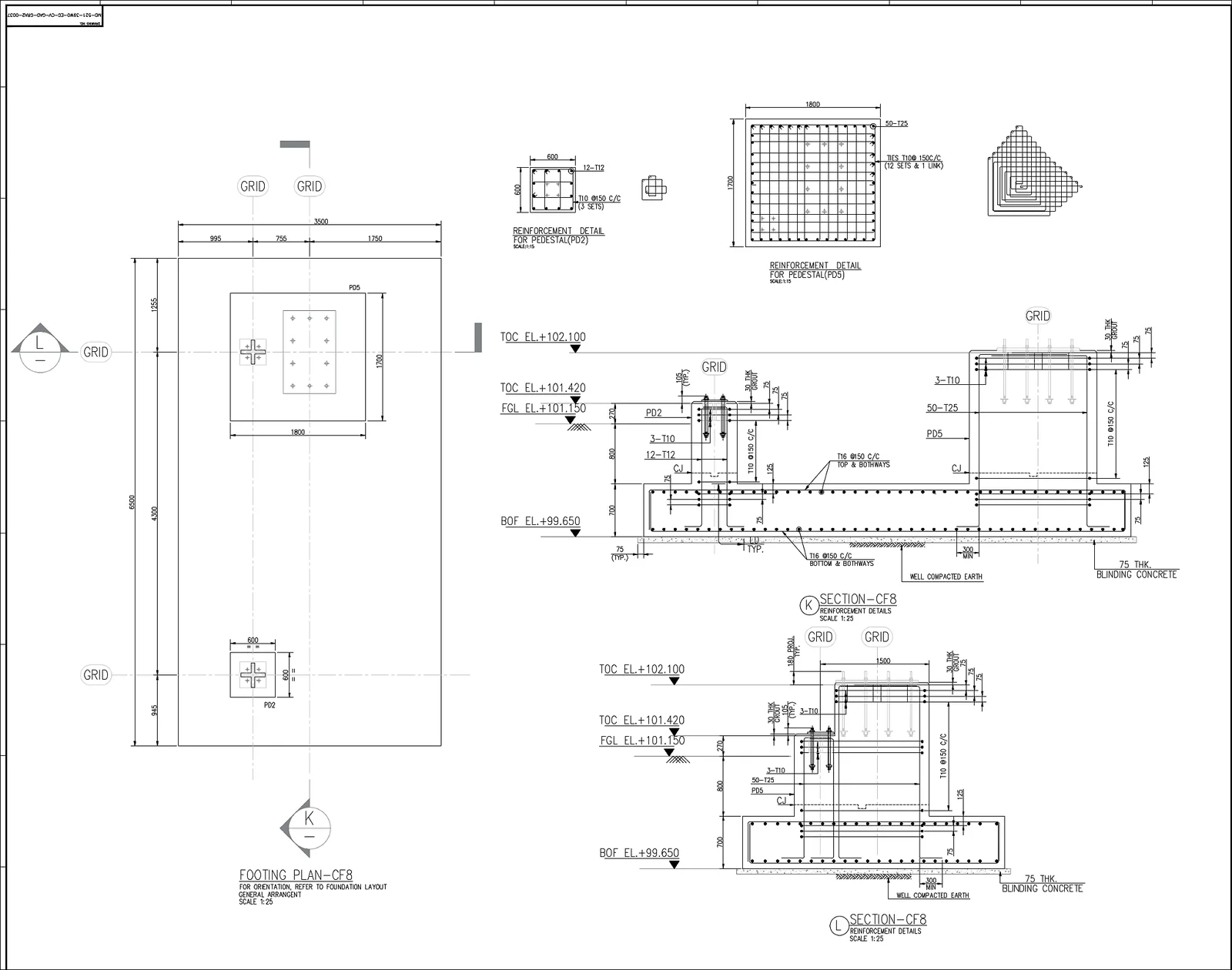 Reinforced concrete CF8 footing plan engineering drawing